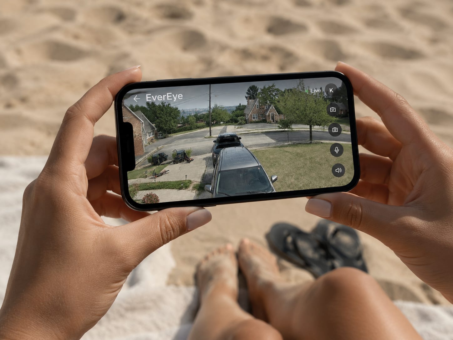 DEMO replace: woman on holiday checking phone notification
