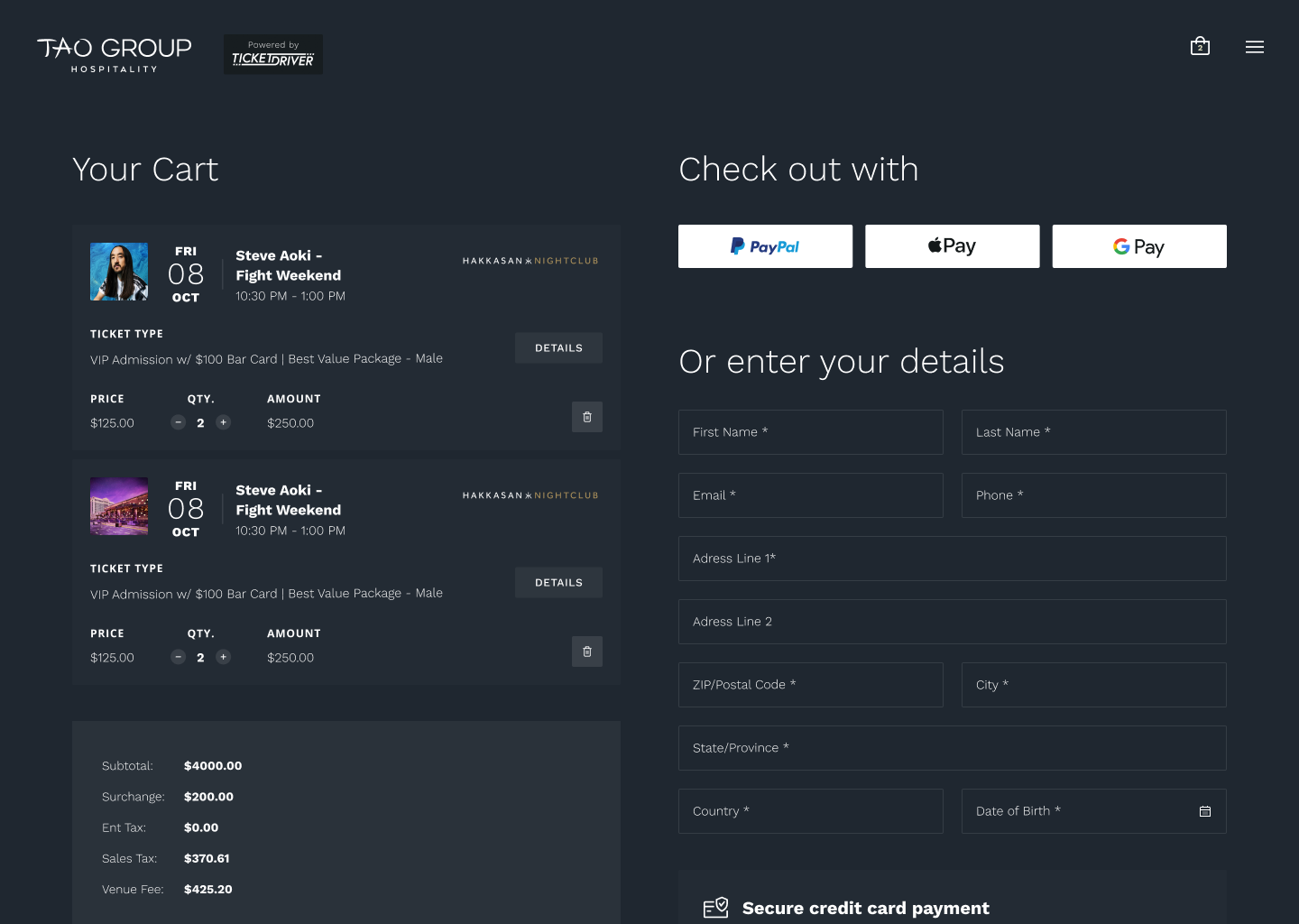 Card and checkout