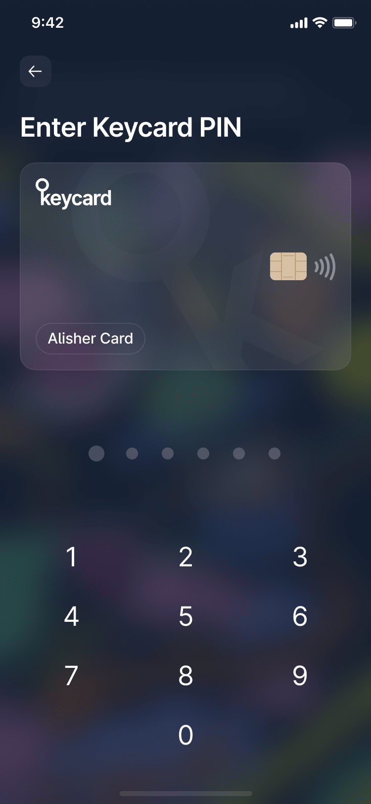 Mobile app screenshot showing how the keycard feature works: the user can protect their identity signing in to Status Desktop and Mobile securely using their Keycard