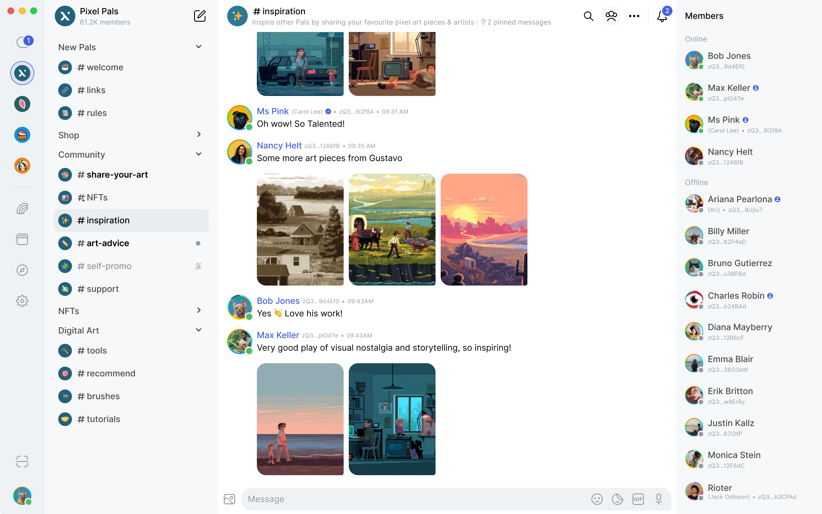 Desktop screenshot showing the community feature included in the Status app