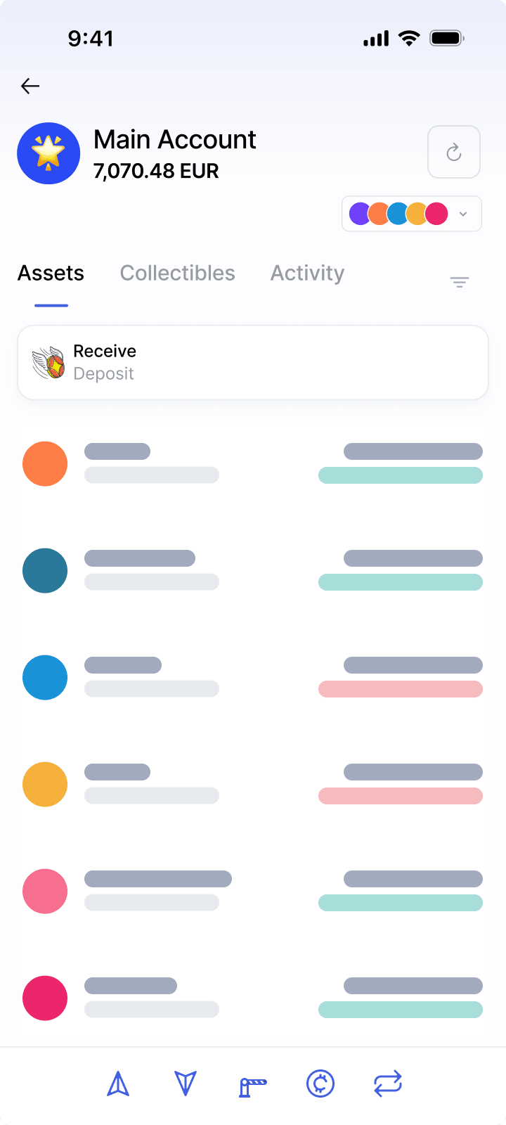 Mobile app screenshot showing the asset management feature included in the Status app