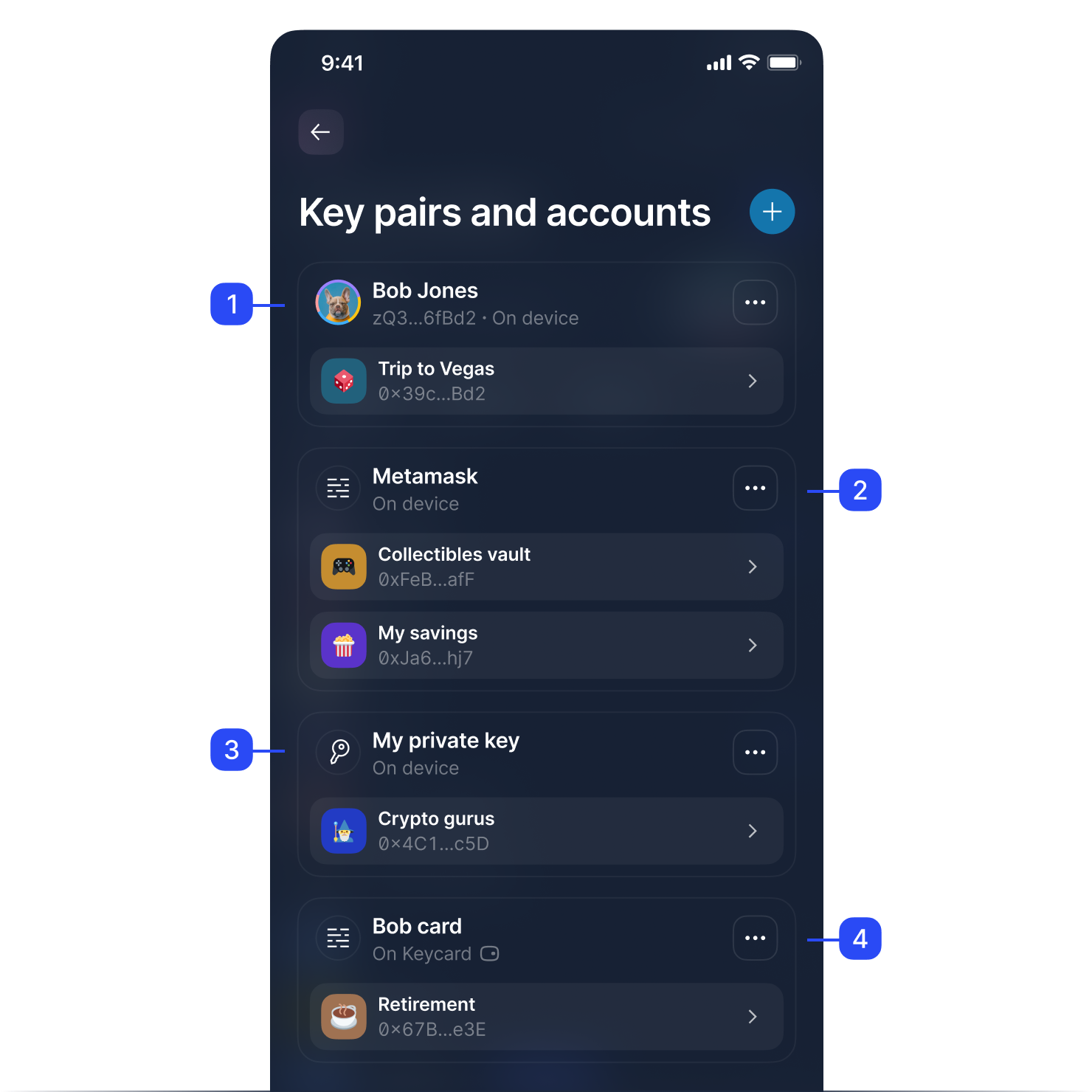 Status Wallet accounts and keys under the Wallet settings
