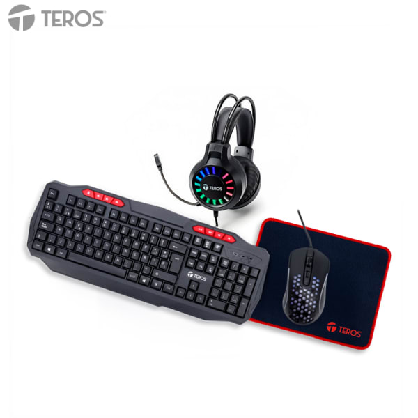 Kit gamer 4 en 1 Teros TE-5014S — teclado, mouse, auriculares y mousepad