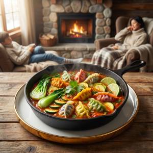 Easy One Pan Dumpling Bake with Red Curry Broth