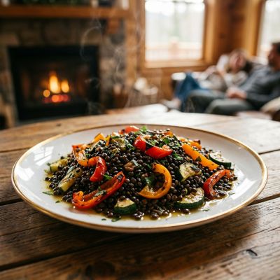 Irresistible Black Lentil Salad with Roasted Veggies