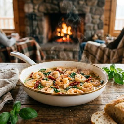 One Pan Creamy Garlic Shrimp Dinner Recipe