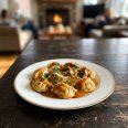 Easy Baked Dumplings in Thai Red Curry Sauce