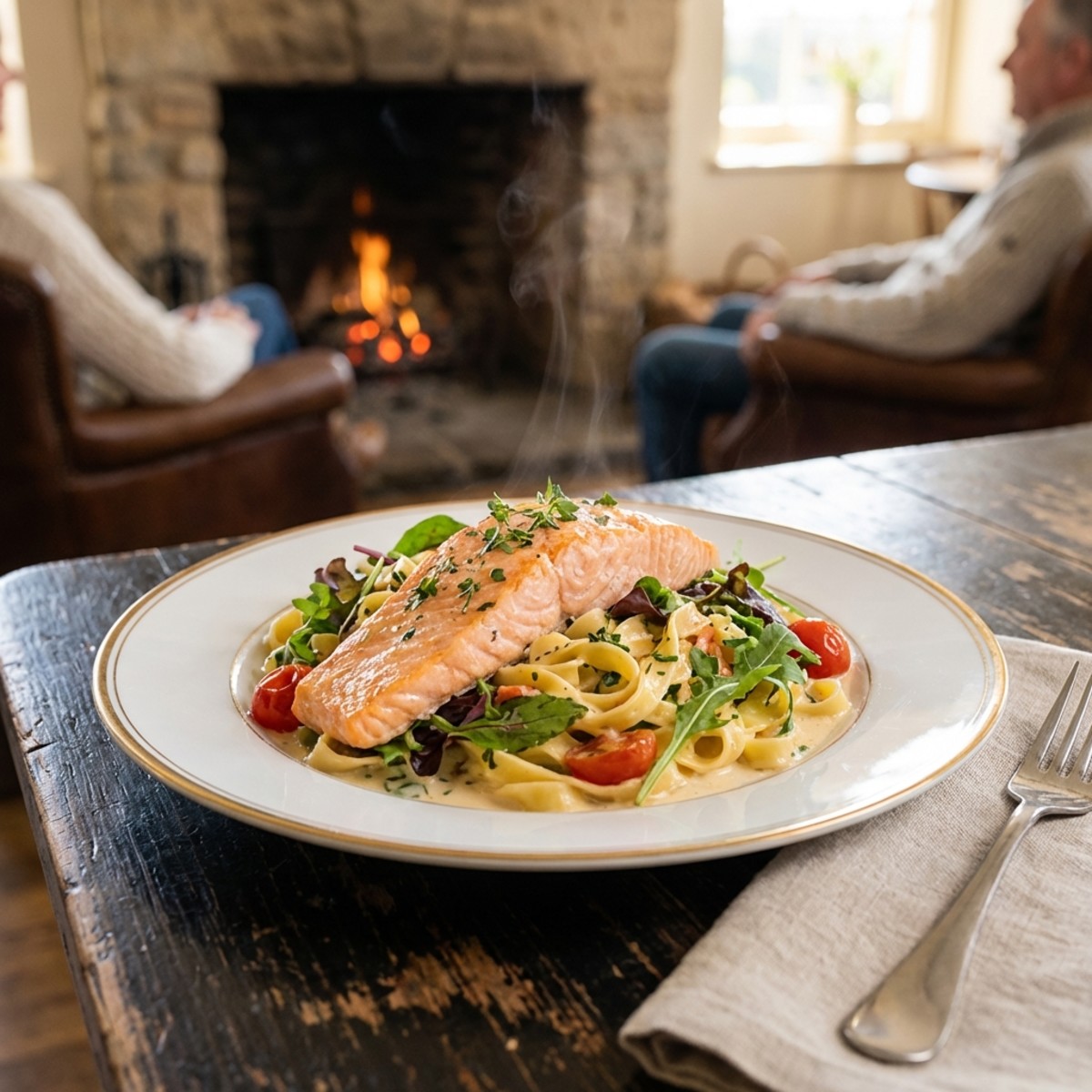 Creamy Salmon Pasta with Mixed Greens Recipe - Easy Delight