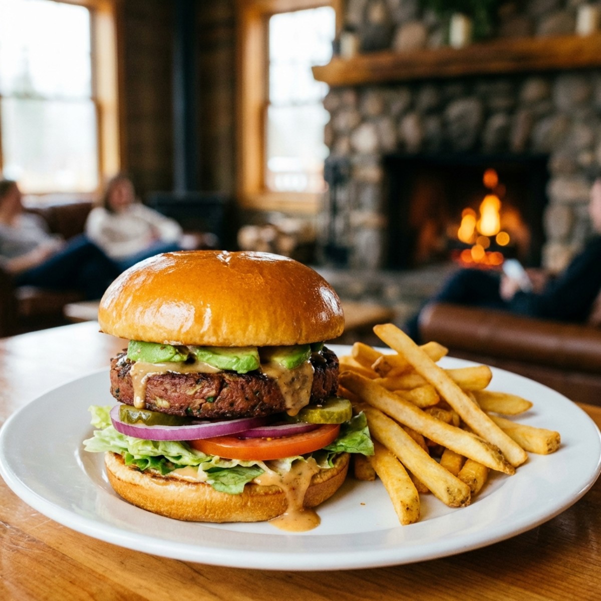Juicy Vegan Burger with Fries - Tasty Plant-Based