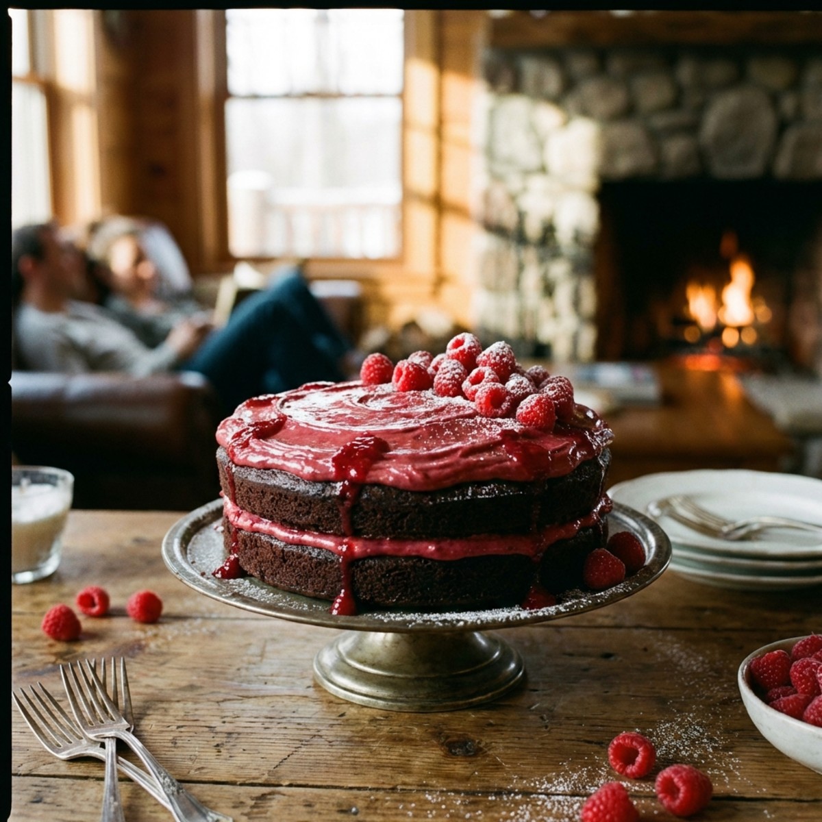 Moist Chocolate Raspberry Cake with Creamy Frostin