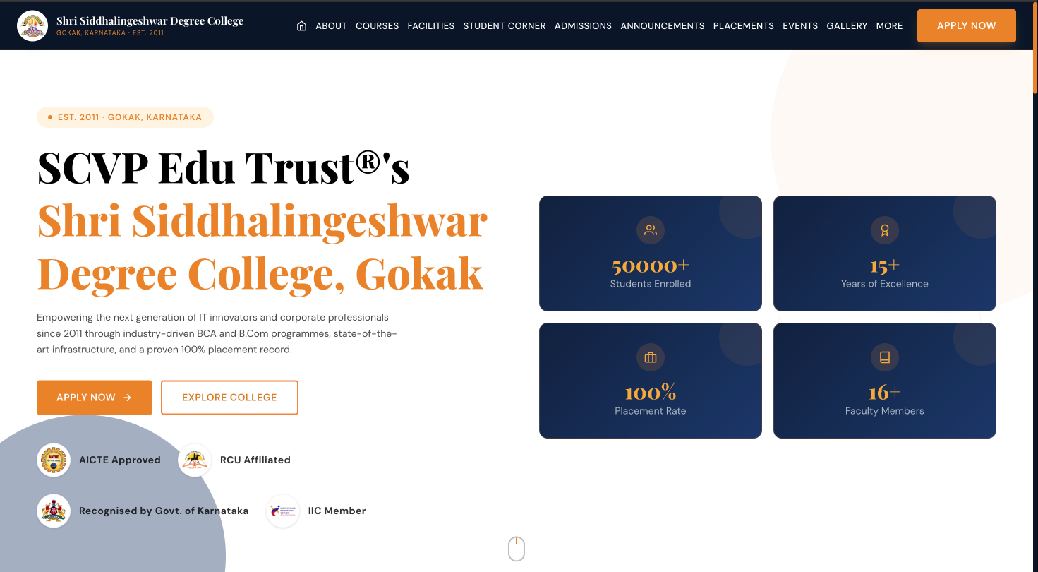 Full-Stack College Website for SSDC Gokak