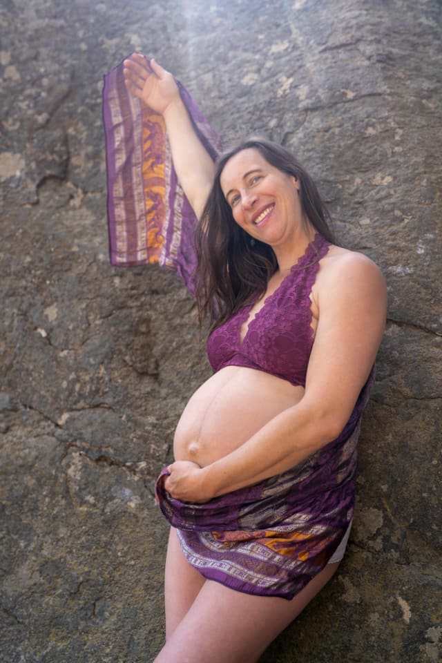 Smiling pregnant mama during a maternity session in Central Oregon