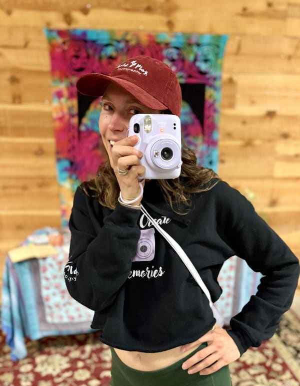 Amanda with her Polaroid camera at an event in Bend, Oregon