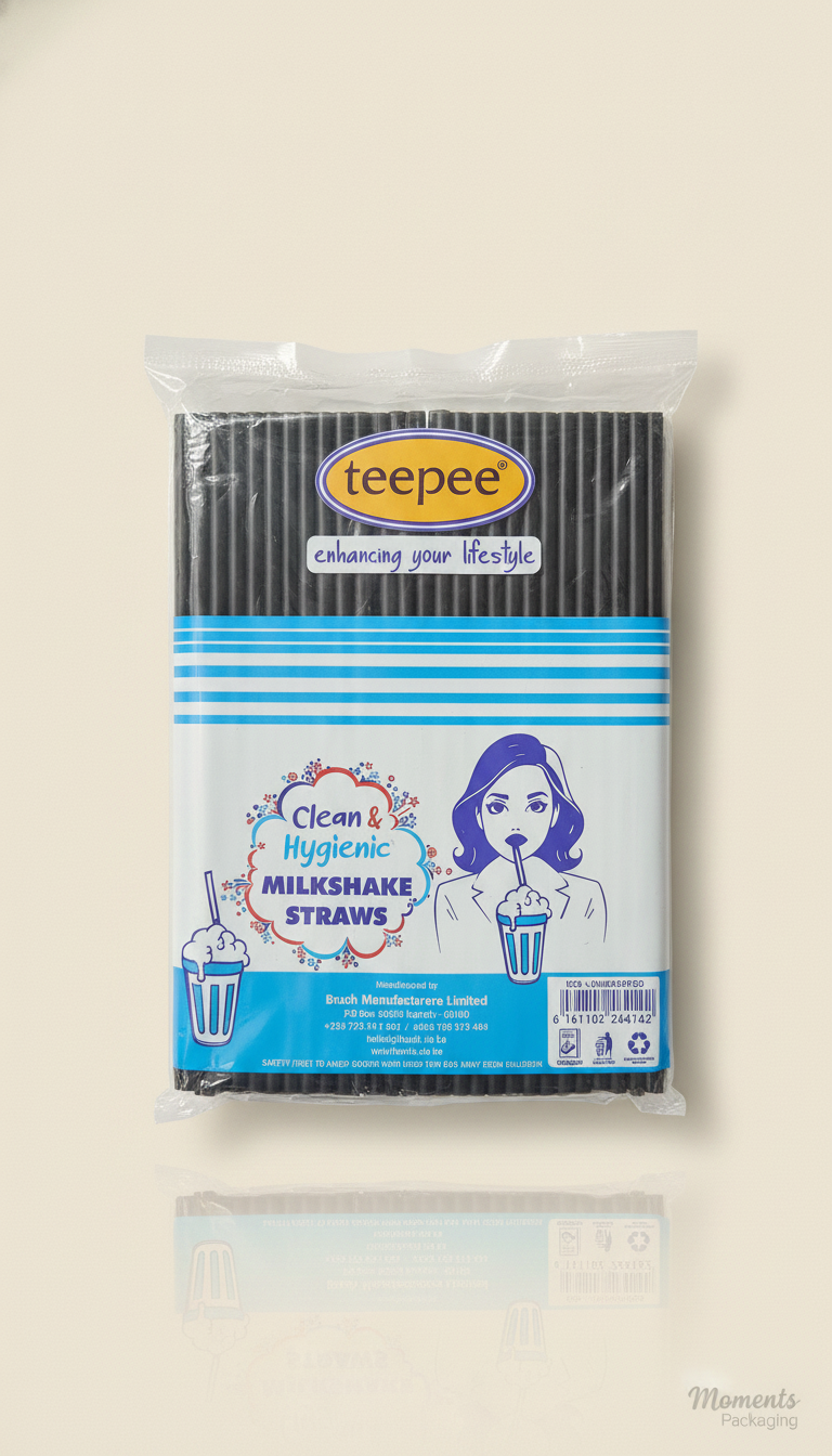 Teepee DS6 Black Unwrapped Milkshake Straw