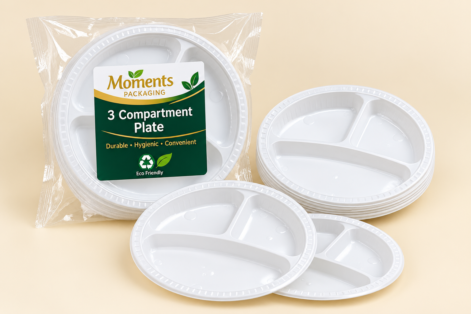 Thermo Disposable 8-Inch White 3-Part Plate