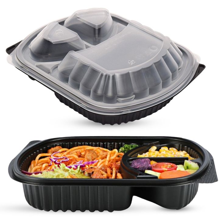 Pan Black Microwave Container 3-Part