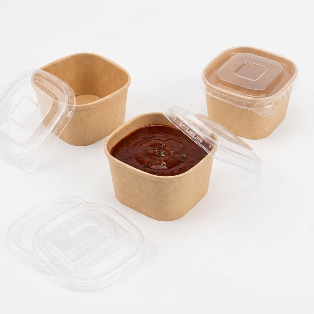 Ecstacy 4oz Kraft Square Sauce Cup + Lid