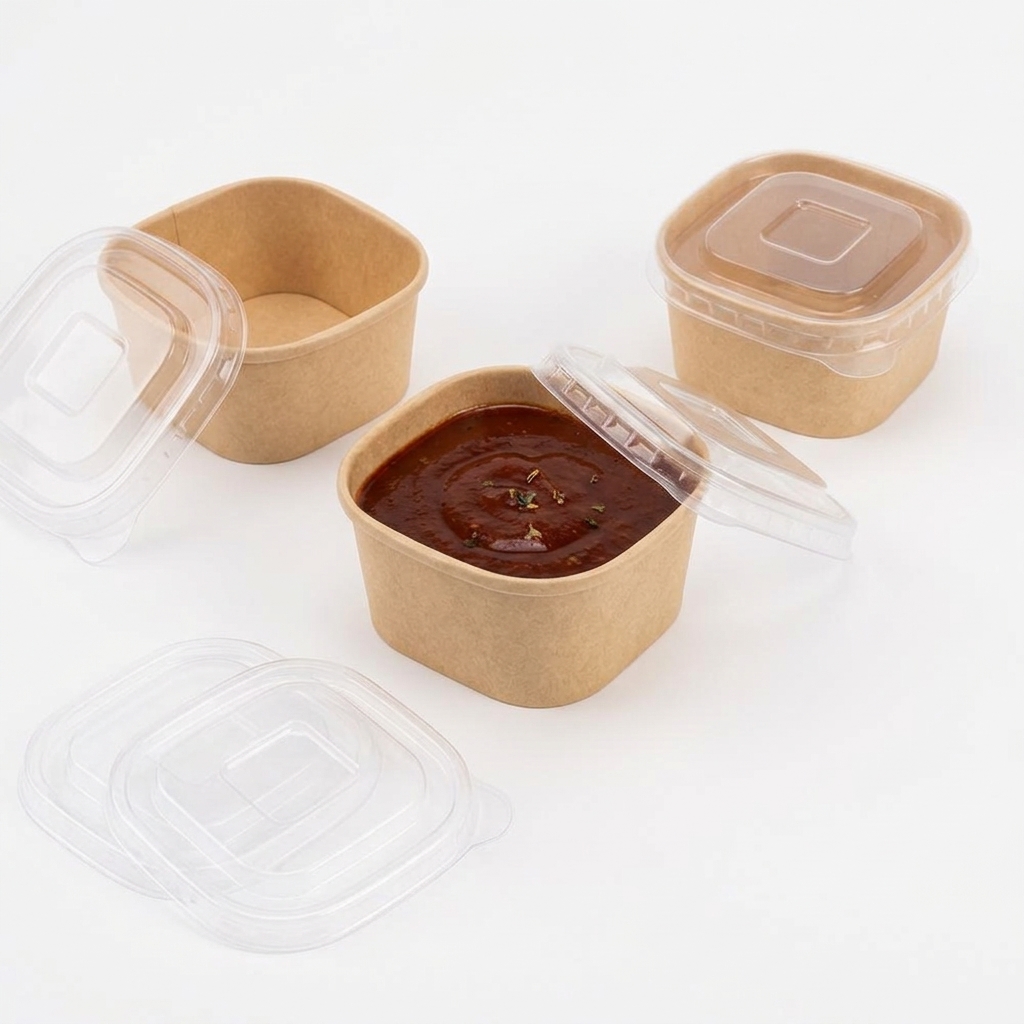 Ecstacy 2oz Kraft Square Sauce Cup + Lid