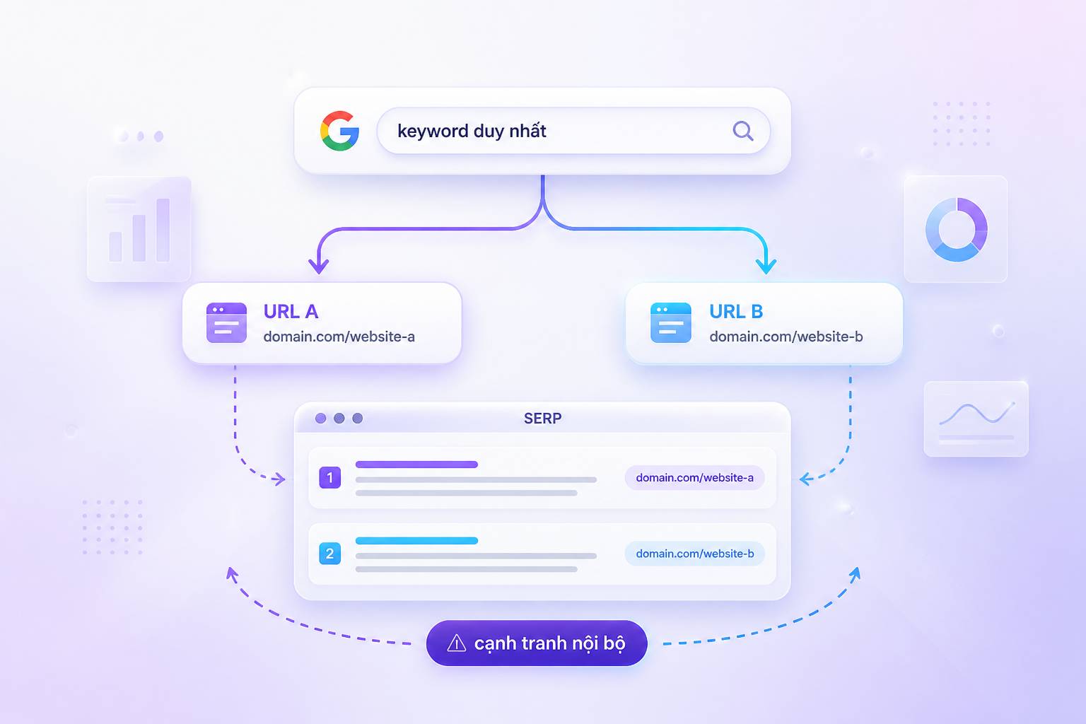 keyword cannibalization và cạnh tranh nội bộ nhiều URL tín hiệu xếp hạng SEO