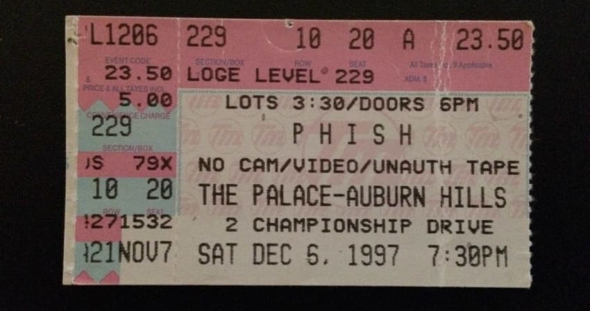 Phish Palace 1997 Ticket Stub Crop