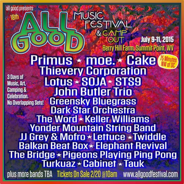 All Good Music Festival 2015 Lineup Announcement