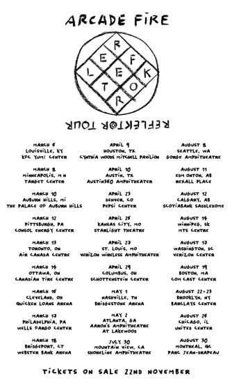 Tour Dates | Arcade Fire Reflektor North American Dates