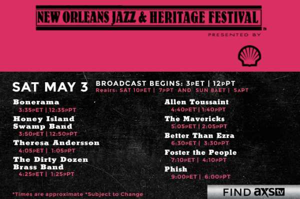 AXS TV Saturday Jazz Fest Schedule Featuring Phish