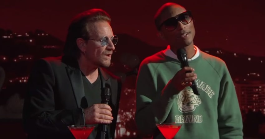 Bono Pharrell Kimmel Bee Gee Stayin Alive