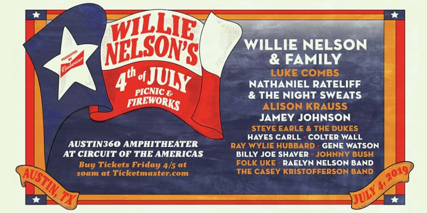 Wille Nelson's 4th Of July Picnic 2019 Lineup