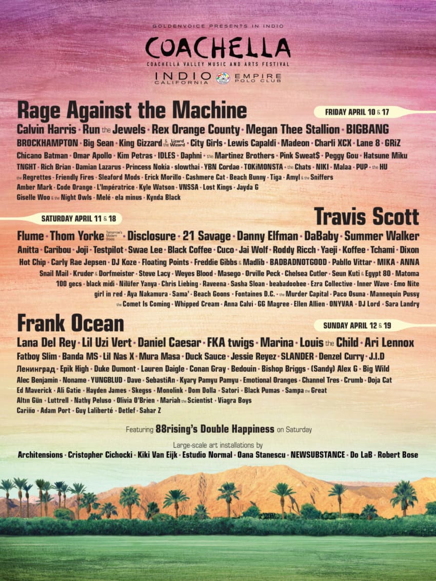 Cochella 2020 Lineup Rage Against The Machine
