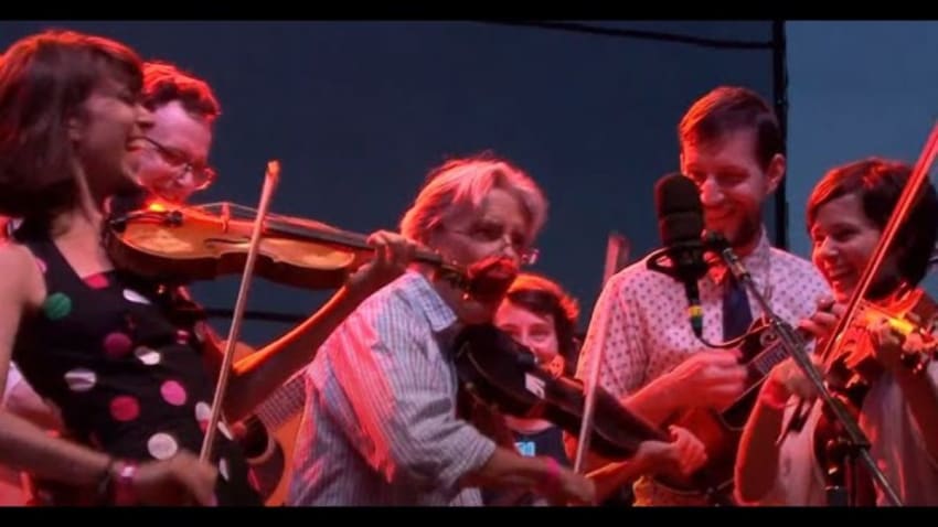 Michael Daves, "Train On the Island" 3 Fiddle Jam! Grey Fox 2015