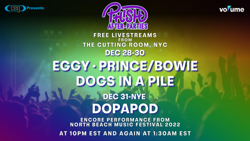 Volume.com Announces Free Livestreams Of Phish After-Party Series Featuring Eggy, Prince/Bowie & Dogs In A Pile