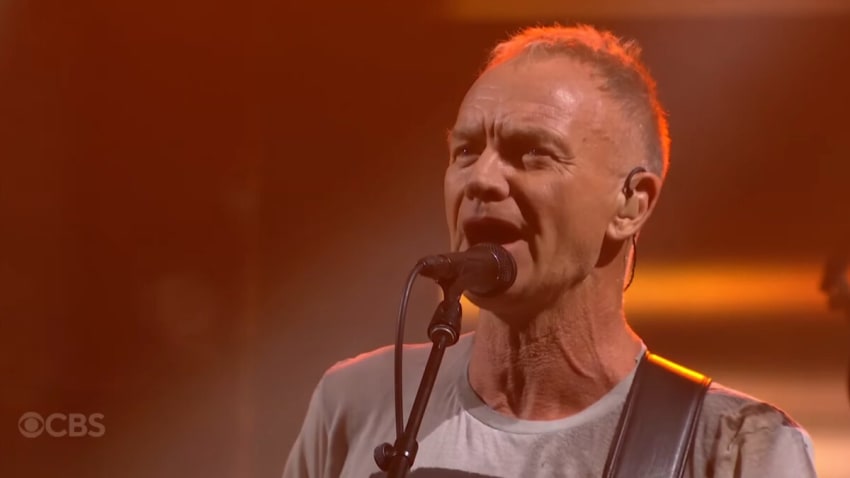 Sting Brings Power Trio To 'Colbert' For Bombastic 'I Wrote Your Name (Upon My Heart)'