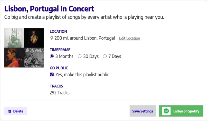 Playlist in concert