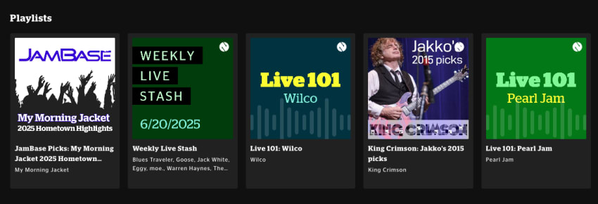 JamBase nugs Playlist screenshot