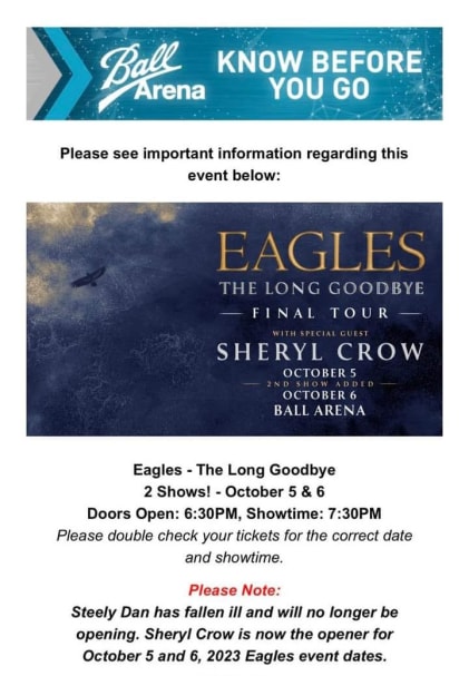 Eagles Band Tour 2023 The Long Goodbye With Special Guest Steely