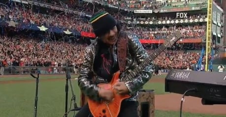 Carlos Santana Shreds National Anthem With Son At World Series
