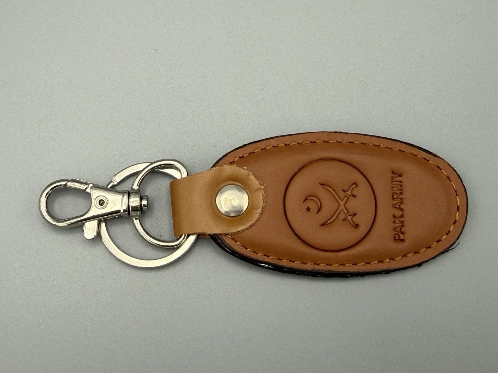 Pakistan Army Offcial Leather Keychain Light Brown color Beautiful and Classic thumbnail 2