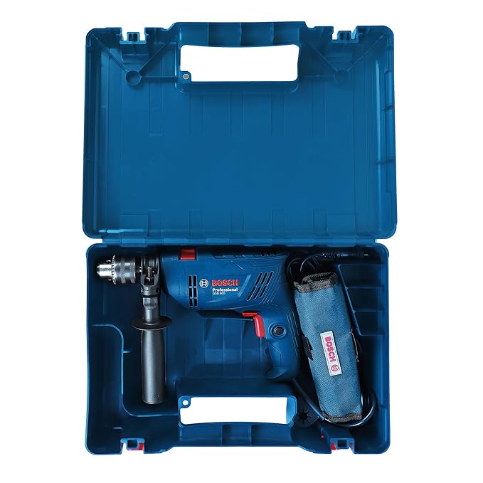 BOSCH GSB 600 Corded Electric Impact Drill Wrap Set| 600W Motor | Speed upto 3000 RPM | Rated Torque of 1.4 Nm | Impact rate of 48000 BPM | Forward/Reverse Rotation, Double Insulation | 1 Yr Warranty