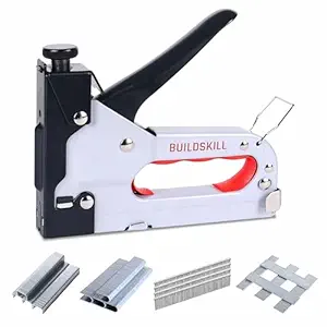 BUILDSKILL 4 in 1 Stapler Gun for Heavy Duty use | Comes with T, U, D & I Type Nails | Ergonomic Soft Rubber Handle | Manual Stapler Machine for Upholstery, Carpentry, Fixing Material