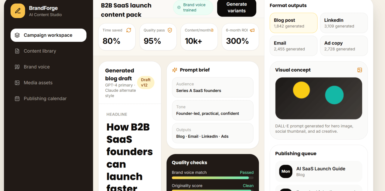 AI Content Generation Platform product screenshot, built by Devs & Logics