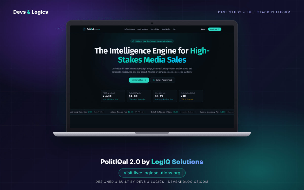 PolitIQal by LogIQ: Media-Sales Intelligence Platform for Political and Commercial Advertising product screenshot, built by Devs & Logics