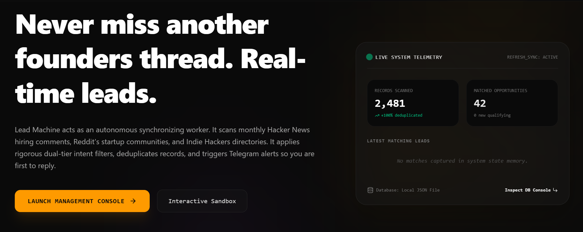 Lead Machine — Real-Time Co-Founder Lead Automation