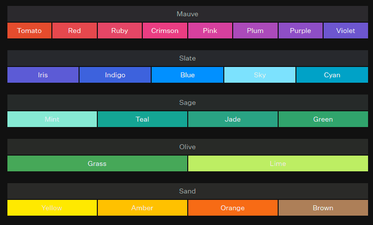 Combinação de cores do Radix