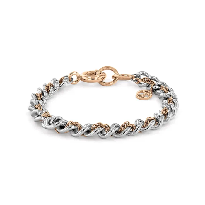 TOMMY HILFIGER JEWELS 2780563 Two-tone chain bracelet featuring intertwined silver and rose gold links, secured with a stylish toggle clasp.