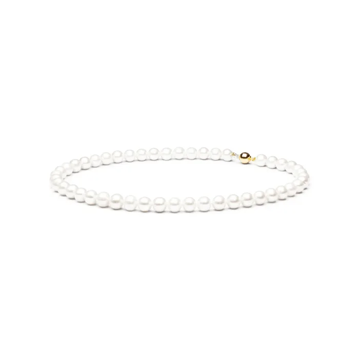 GAURA FARWG795 Elegant white pearl necklace with a gold clasp, showcasing a classic and timeless design.