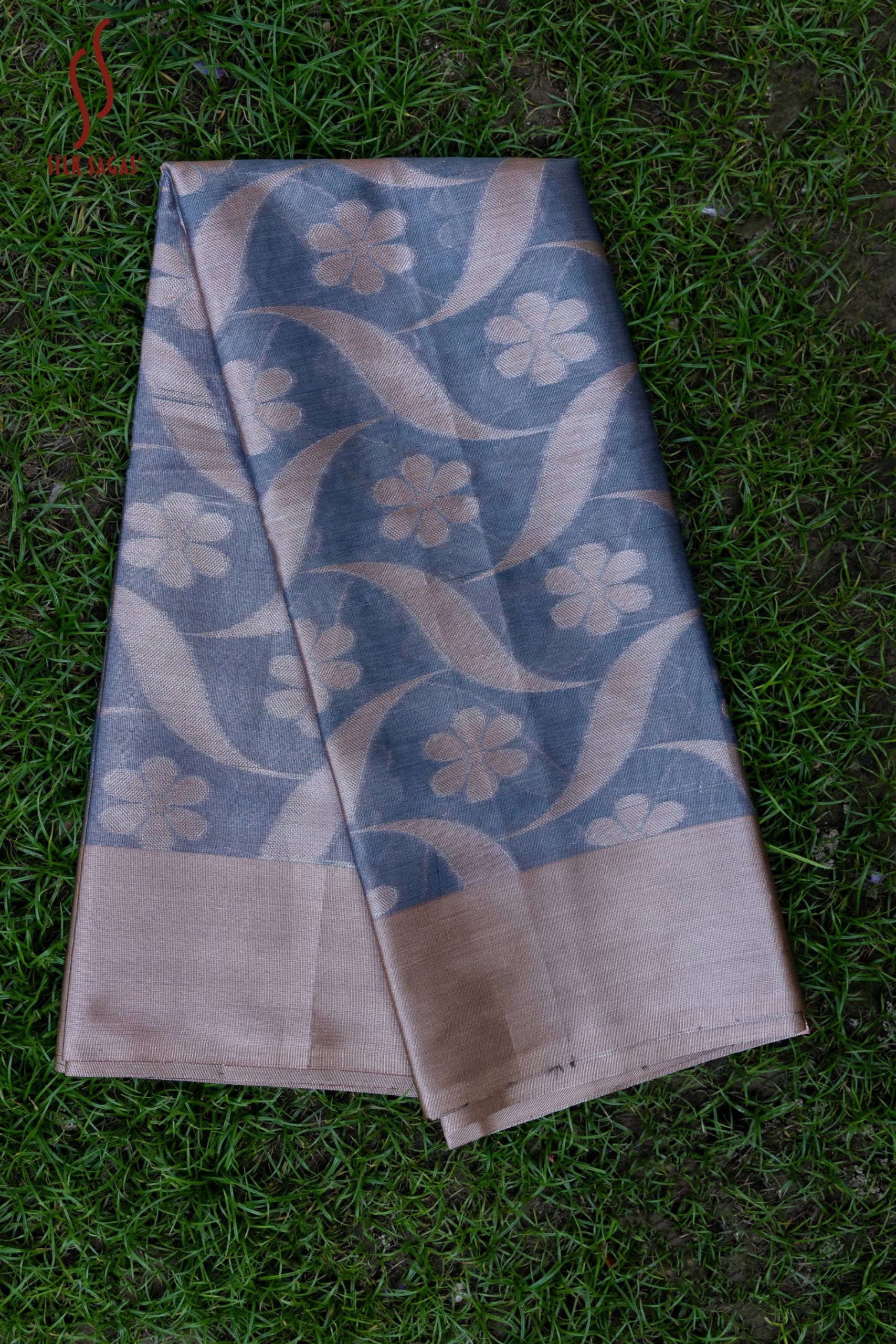 Forest Whisper Floral Glass Tissue Saree