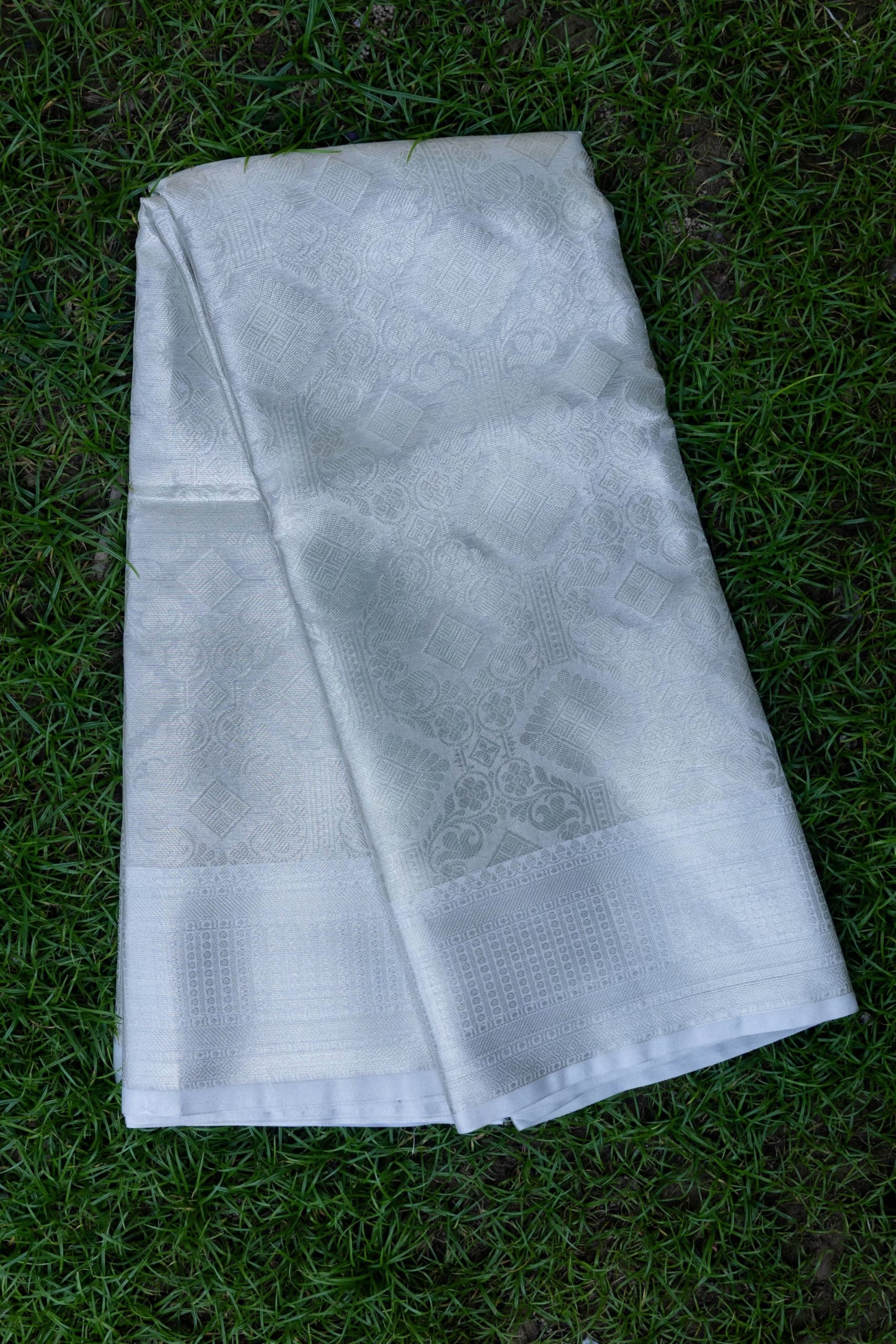 Misty Blue Garden Glass Tissue Saree