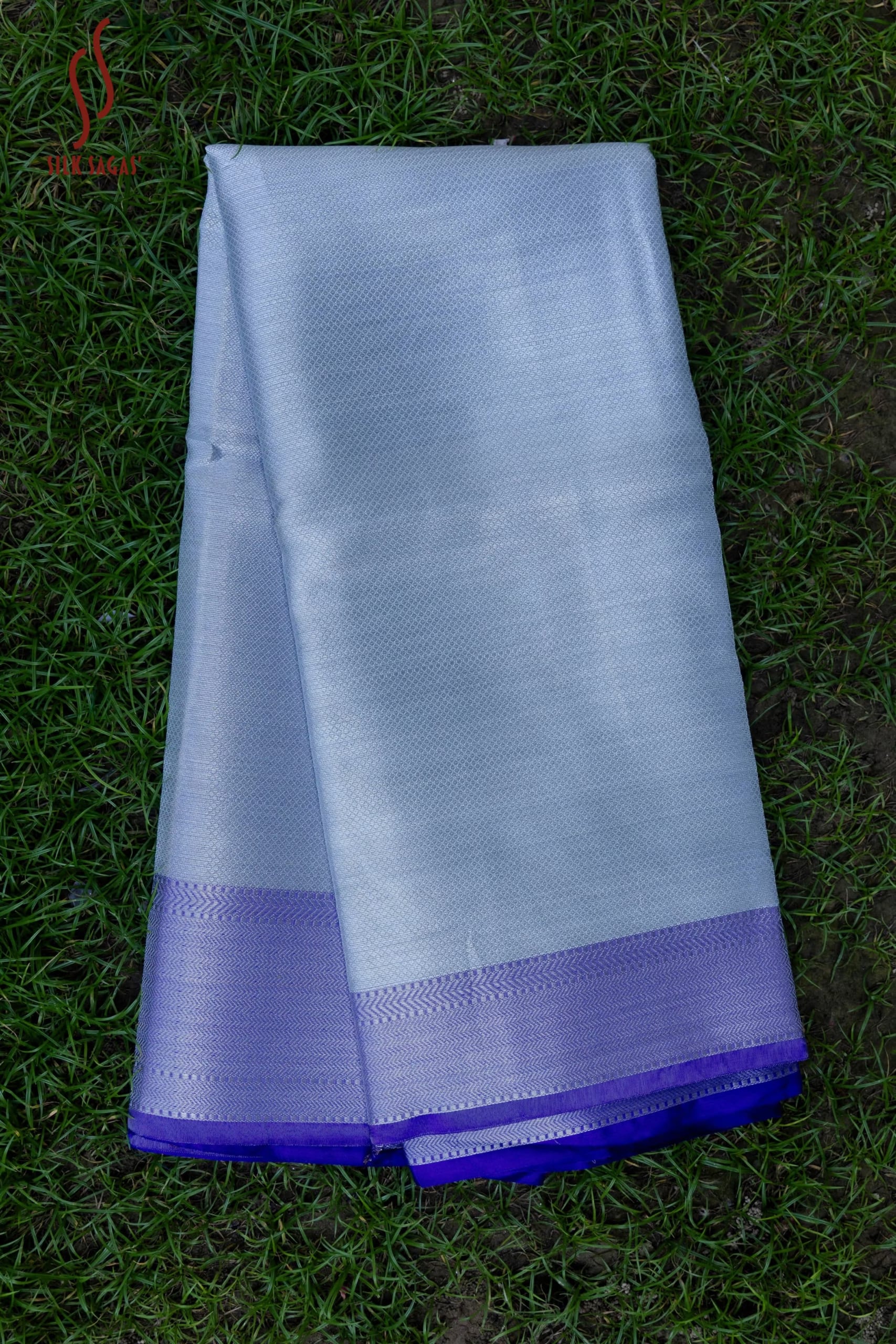 Shimmering Silver Glass Tissue Silk Saree - Image 2