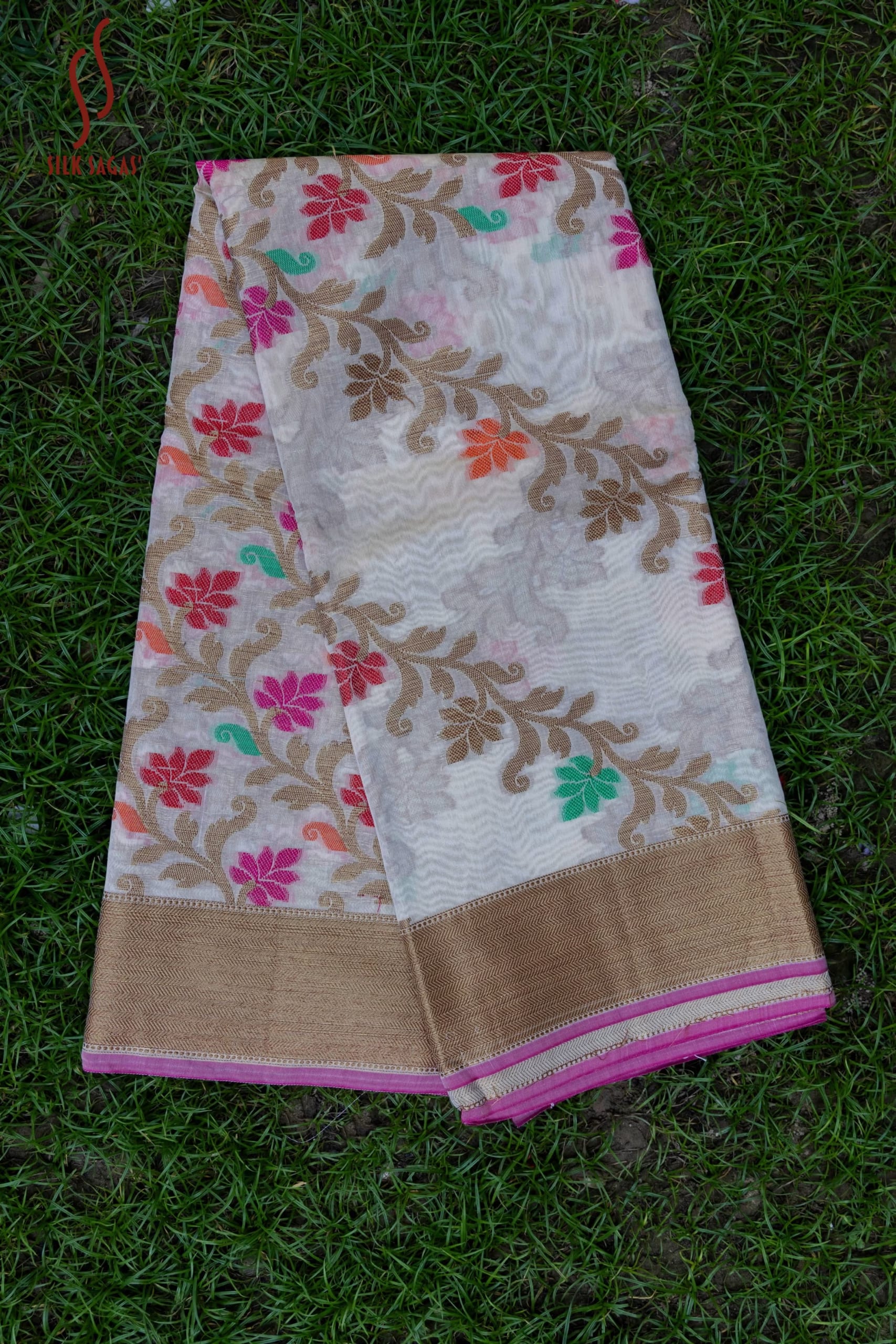 Ethereal Grey Floral Glass Tissue Saree